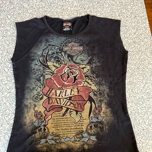 Harley-Davidson Black and Red Rose Graphic Tee
